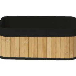 PANIER RECTANGULAIRE 29.5X18.5X12CM BAMBOU TISSU LIN NOIR
