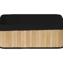 PANIER RECTANGULAIRE 38X26X14.5CM BAMBOU TISSU LIN NOIR