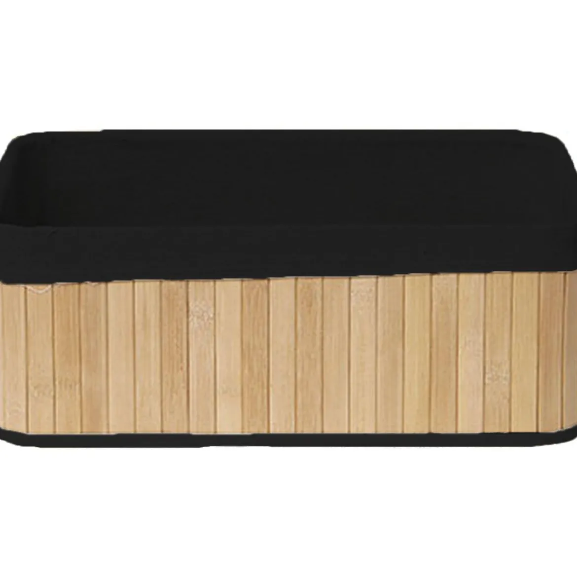 PANIER RECTANGULAIRE 38X26X14.5CM BAMBOU TISSU LIN NOIR