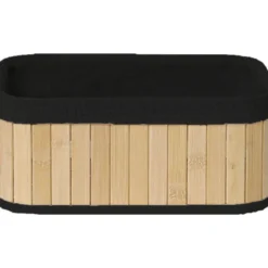 PANIER RECTANGULAIRE 25X15X11CM BAMBOU TISSU LIN NOIR