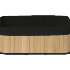 PANIER RECTANGULAIRE 33.5X22X13CM BAMBOU TISSU LIN NOIR