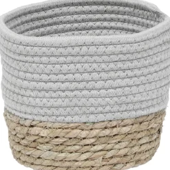 PANIER ROND COTON MATIERE VEGETALE GRIS NATUREL D.19X16CM