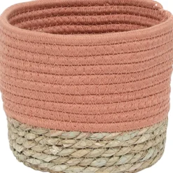 PANIER ROND COTON MATIERE VEGETALE ORANGE NATUREL D.17X14CM
