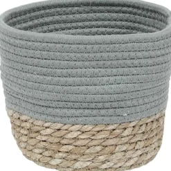 PANIER ROND COTON MATIERE VEGETALE VERT NATUREL D.19X16CM