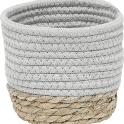 PANIER ROND COTON MATIERE VEGETALE GRIS NATUREL D.15X12CM
