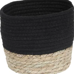 PANIER ROND COTON MATIERE VEGETALE NOIR NATUREL D.19X16CM