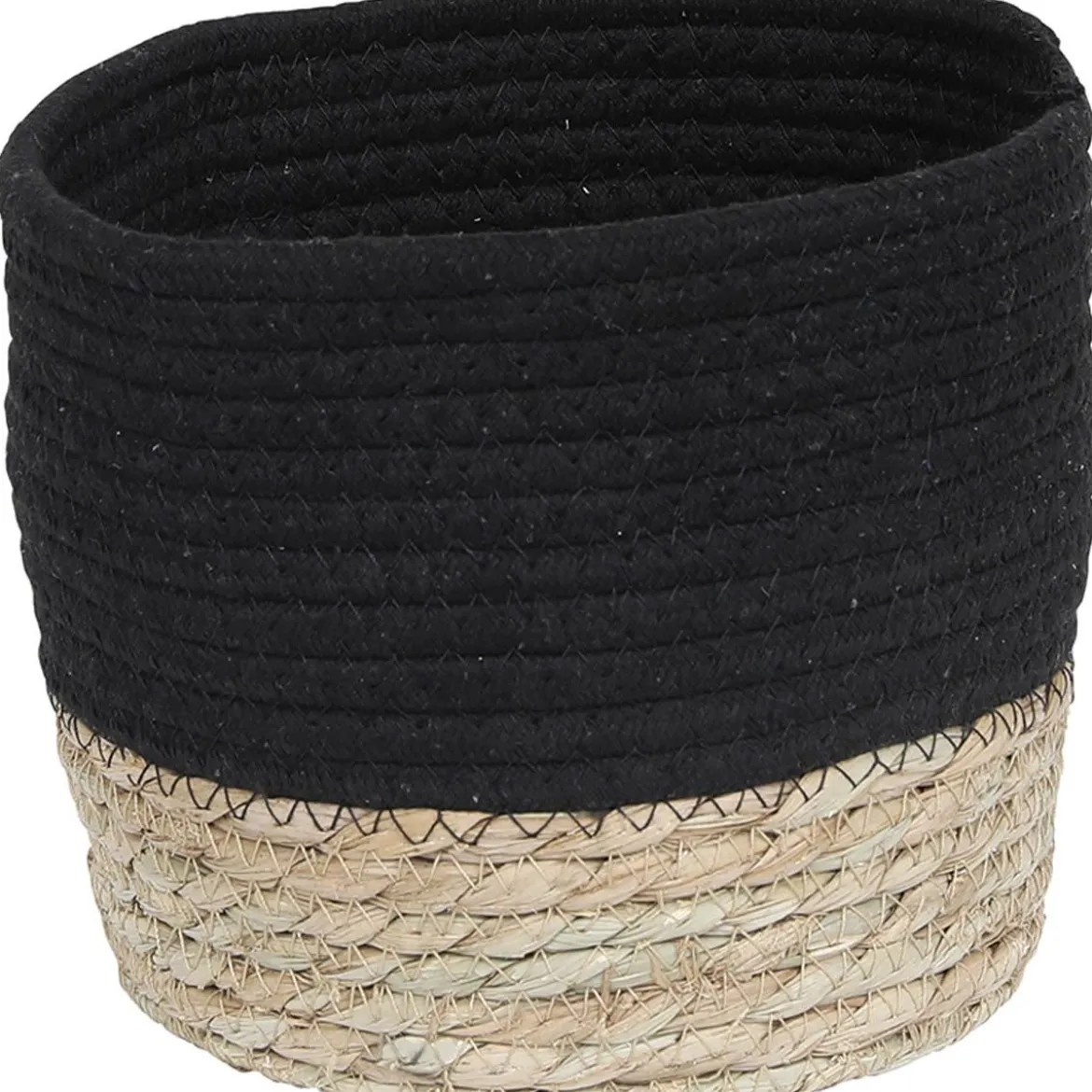 PANIER ROND COTON MATIERE VEGETALE NOIR NATUREL D.19X16CM