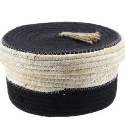 PANIER ROND COUVERCLE COTON MAIS 21X11CM NATUREL NOIR