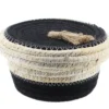 PANIER ROND COUVERCLE COTON MAIS 13X7.5CM NATUREL NOIR