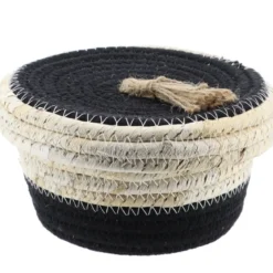 PANIER ROND COUVERCLE COTON MAIS 13X7.5CM NATUREL NOIR