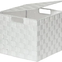 PANIER CARRE POLYESTER AVEC COUVERCLE BLANC TAILLE L