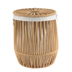 PANIERE A LINGE COUVERCLE POIGNEES FACON CORDE TAUPE 37X45CM