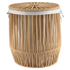 PANIERE A LINGE COUVERCLE POIGNEES FACON CORDE TAUPE 45X50CM