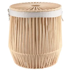 PANIERE A LINGE COUVERCLE POIGNEES FACON CORDE BEIGE 45X50CM