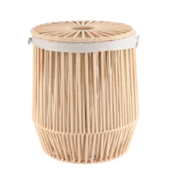 PANIERE A LINGE COUVERCLE POIGNEES FACON CORDE BEIGE 37X45CM