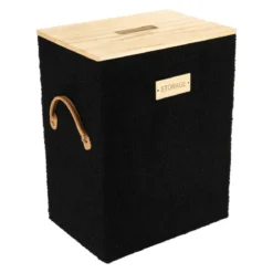 PANIERE A LINGE EFFET VELOURS 35X25X47CM NOIR