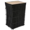 PANIERE A LINGE METAL PLIABLE COUVERCLE BAMBOU TISSU NOIR