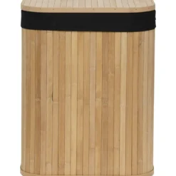 PANIERE A LINGE RECTANGLE 36.5X28.5X47CM BAMBOU TISSU NOIR