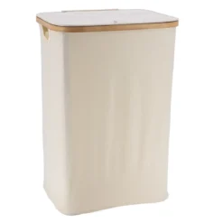 PANIERE A LINGE RECTANGLE PLIABLE COUVERCLE NATUREL BAMBOU