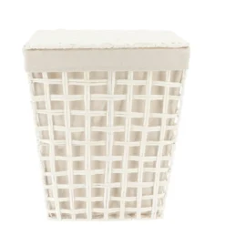 PANIERE A LINGE RECTANGLE EVASEE 38X26X48CM BLANC LIN