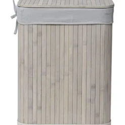 PANIERE A LINGE RECTANGLE 36.5X28.5X47CM BAMBOU TISSU GRIS