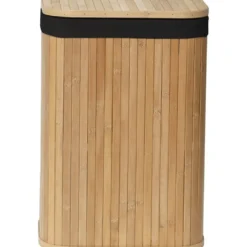 PANIERE A LINGE RECTANGLE 34X24X50CM BAMBOU TISSU LIN NOIR