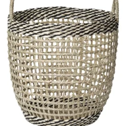 PANIERE A LINGE RONDE AJOUREE MM MATIERE VEGETALE TRESSE NAT