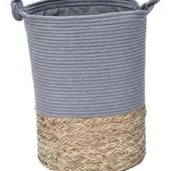 PANIERE A LINGE RONDE GM COTON MATIERE VEGETALE GRIS NATUREL