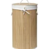PANIERE A LINGE RONDE PLIABLE BAMBOU TISSU LIN