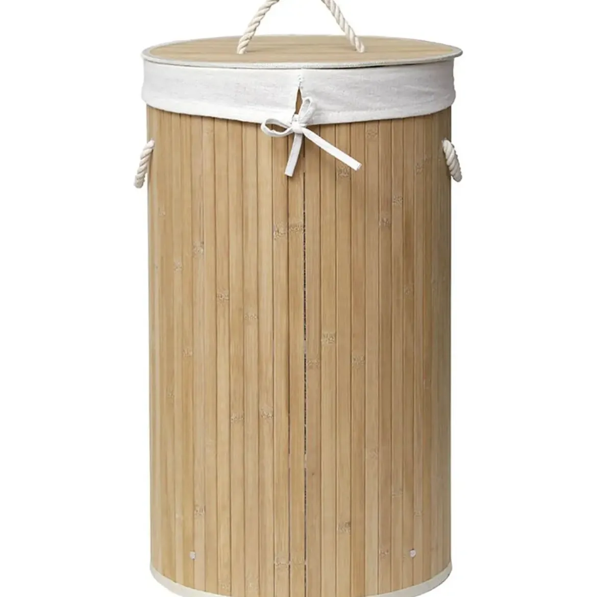 PANIERE A LINGE RONDE PLIABLE BAMBOU TISSU LIN
