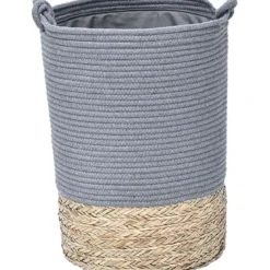 PANIERE A LINGE RONDE PM COTON MATIERE VEGETALE GRIS NATUREL