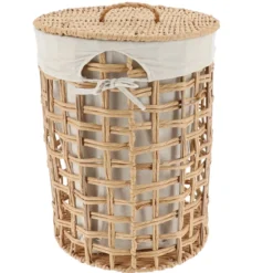 PANIERE A LINGE RONDE 35X48CM NATUREL TISSU LIN