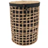 PANIERE A LINGE RONDE 40X56CM NATUREL TISSU NOIR