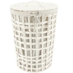 PANIERE A LINGE RONDE 35X48CM BLANC TISSU LIN