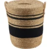 PANIERE COUVERCLE PAILLE COTON 37X43CM NATUREL NOIR