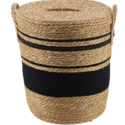 PANIERE COUVERCLE PAILLE COTON 37X43CM NATUREL NOIR