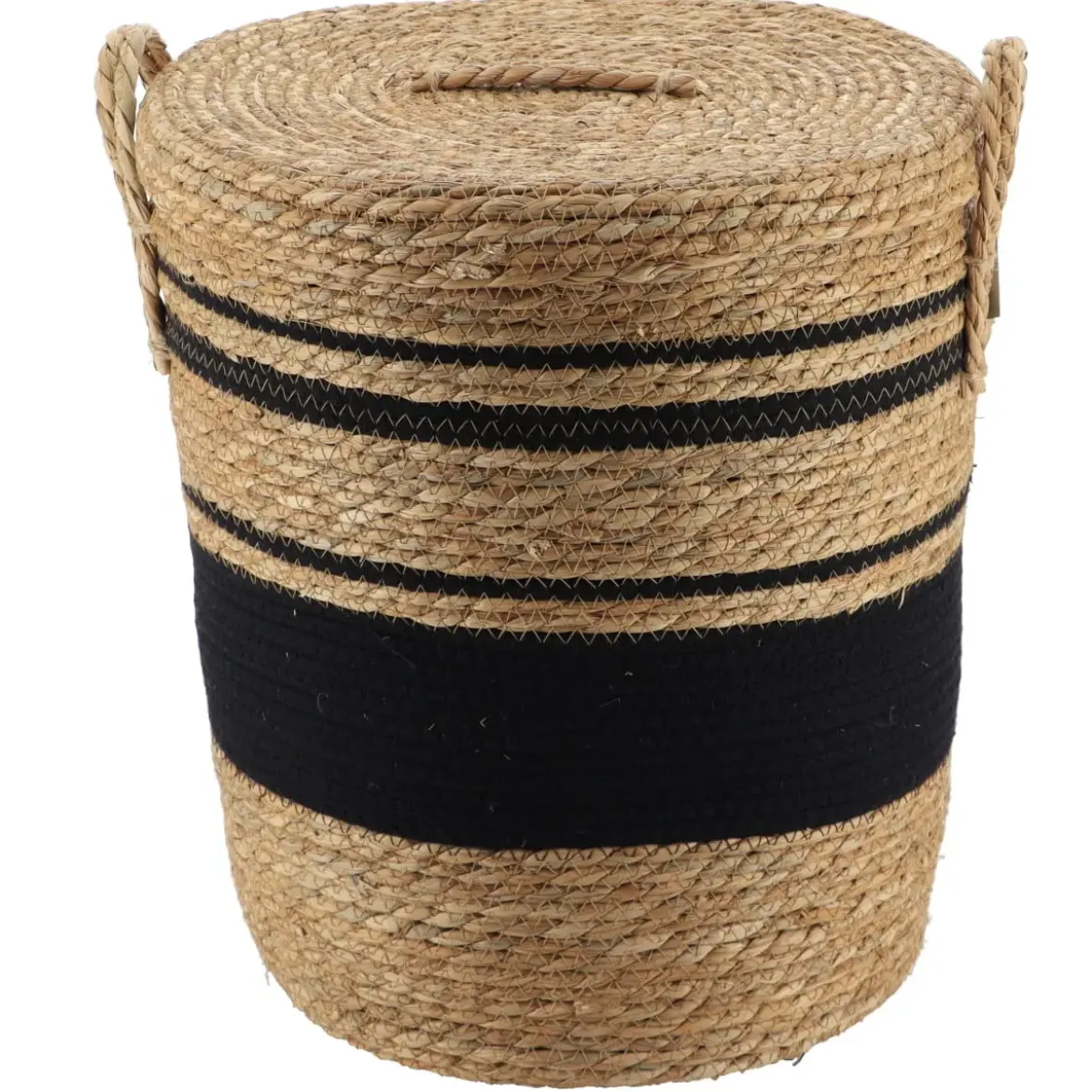 PANIERE COUVERCLE PAILLE COTON 37X43CM NATUREL NOIR