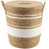 PANIERE COUVERCLE PAILLE ET COTON 42X48CM NATUREL BLANC