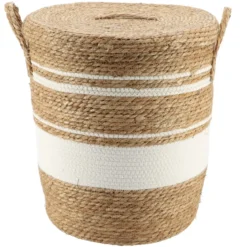 PANIERE COUVERCLE PAILLE ET COTON 42X48CM NATUREL BLANC