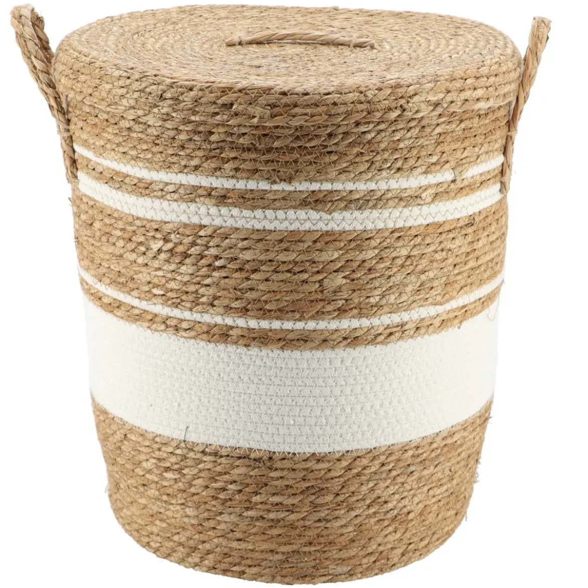 PANIERE COUVERCLE PAILLE ET COTON 42X48CM NATUREL BLANC