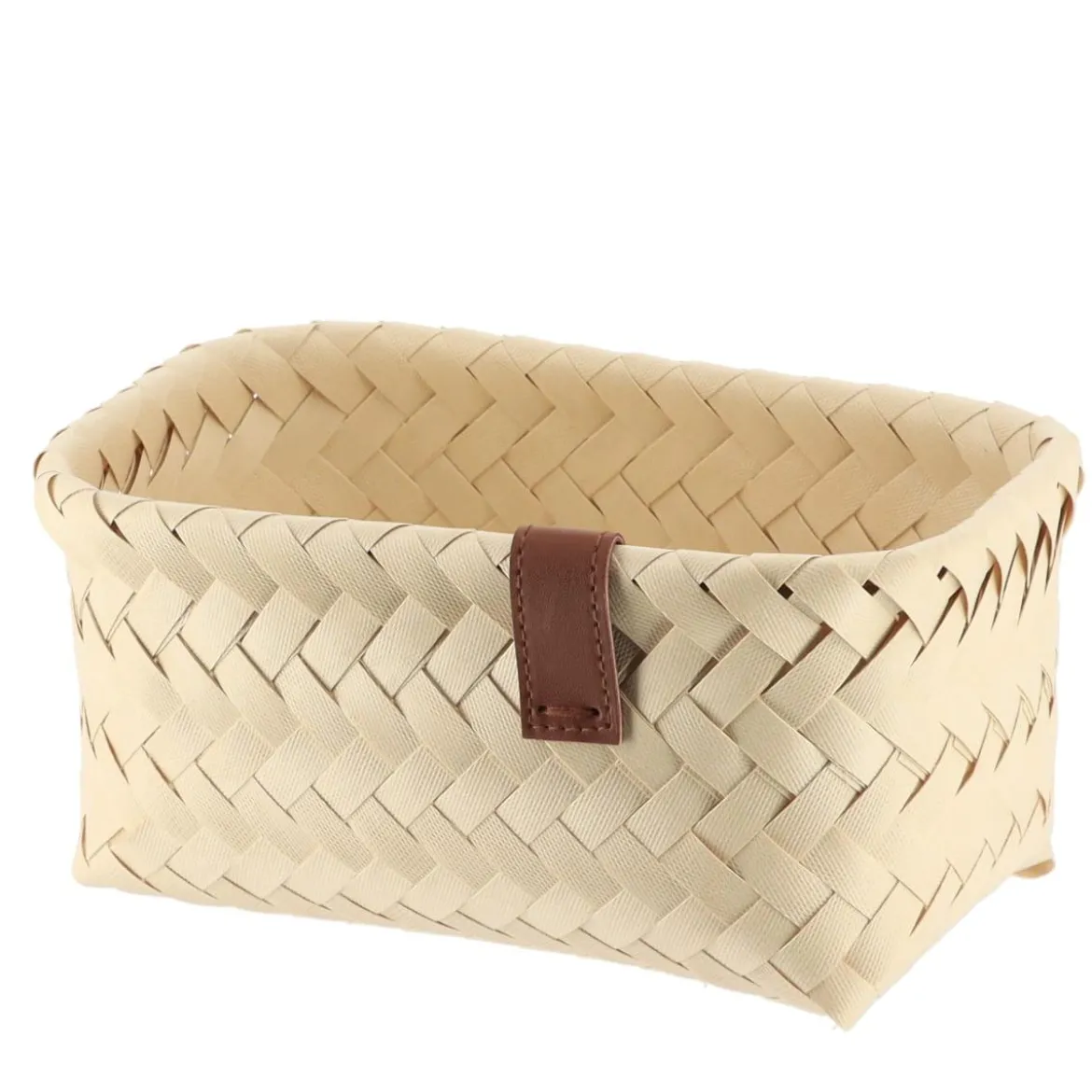 PANIERE EN 22X14X10.5CM ET LIEN FACON CUIR IVOIRE