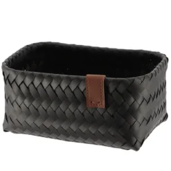 PANIERE EN 22X14X10.5CM ET LIEN FACON CUIR NOIR