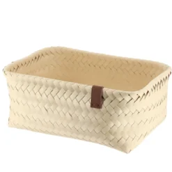 PANIERE EN 34X23.5X14CM ET LIEN FACON CUIR IVOIRE