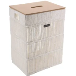 PANIERE L RECT COUV MDF EFFET BAMBOU 40X30X55CM BLANC