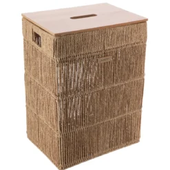 PANIERE L RECT COUV MDF EFFET BOIS 40X30X55CM NATUREL