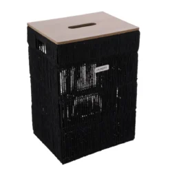 PANIERE L RECT COUV MDF EFFET BOIS 40X30X55CM NOIR