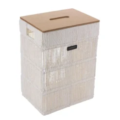 PANIERE L RECT COUV MDF EFFET BAMBOU 34X26X47CM BLANC