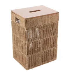 PANIERE L RECT COUV MDF EFFET BOIS 34X26X47CM NATUREL
