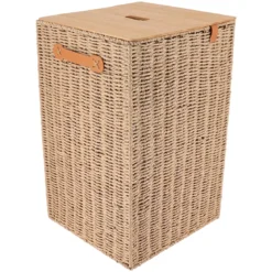 PANIERE LINGE PAPIER METAL COUVERCLE BAMBOU 33X33X53CM NATUR