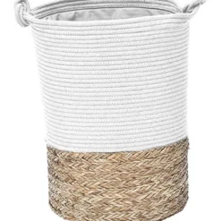 PANIERE LINGE RONDE GM COTON MATIERE VEGETALE BLANC NATUREL